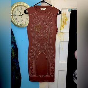 Hot Miami Styles Red Bodycon Mini Dress Mock Neck Sleeveless